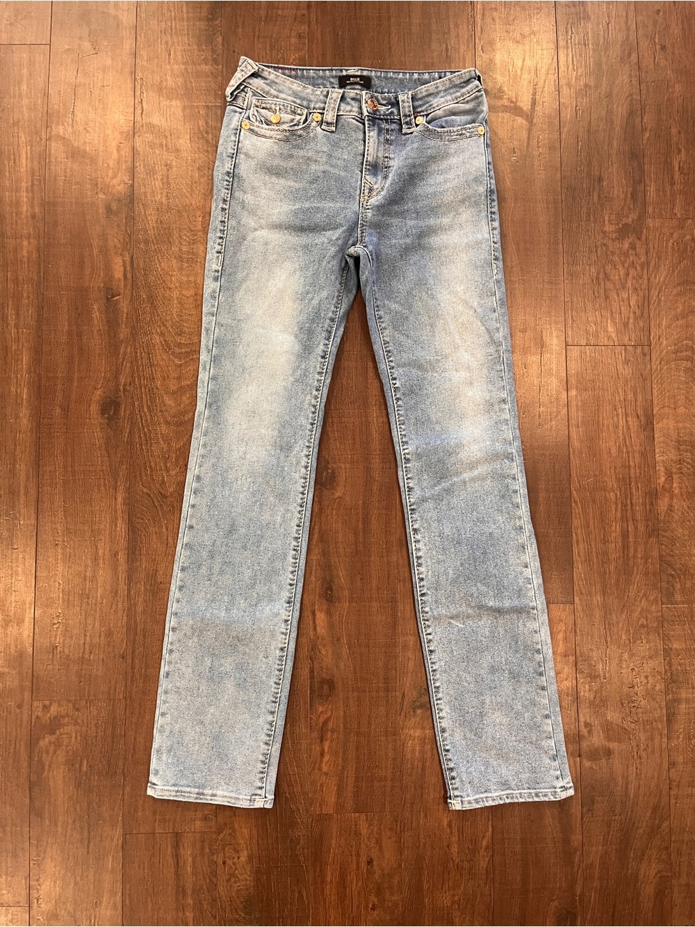 TRUE RELIGION Billie Mid-Rise Straight Jeans Light Blue Wash Womens 28x31